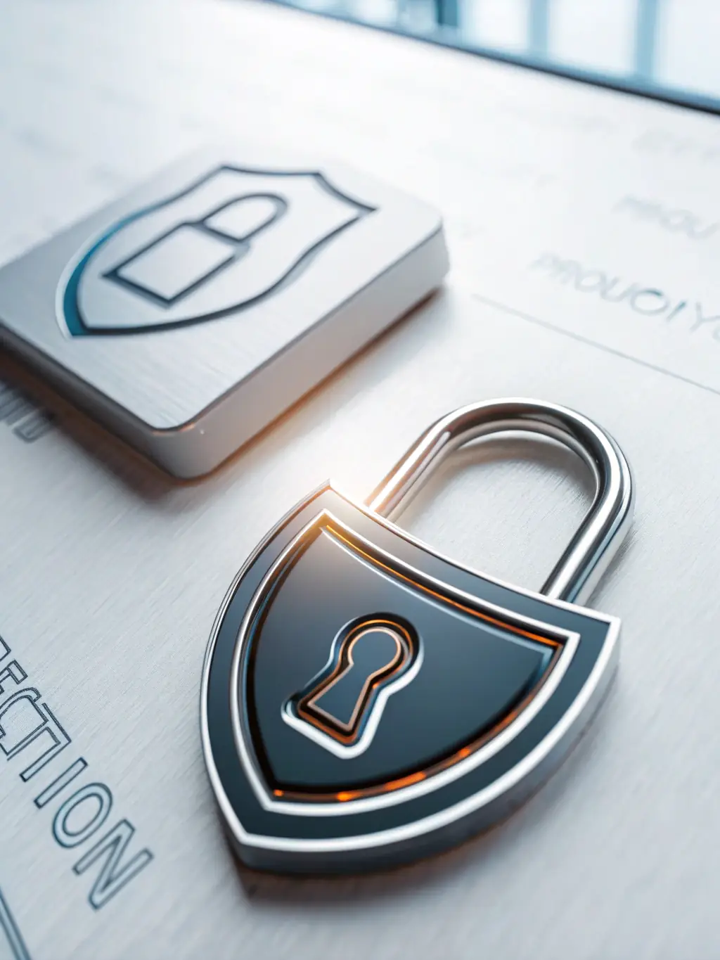 A digital shield with a lock icon, symbolizing cybersecurity solutions protecting a Singaporean company's data.