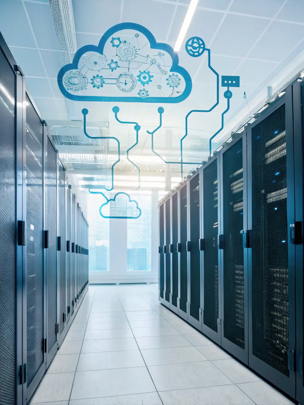 A graphic showing data flowing into a cloud, representing cloud integration services for a business in Singapore.
